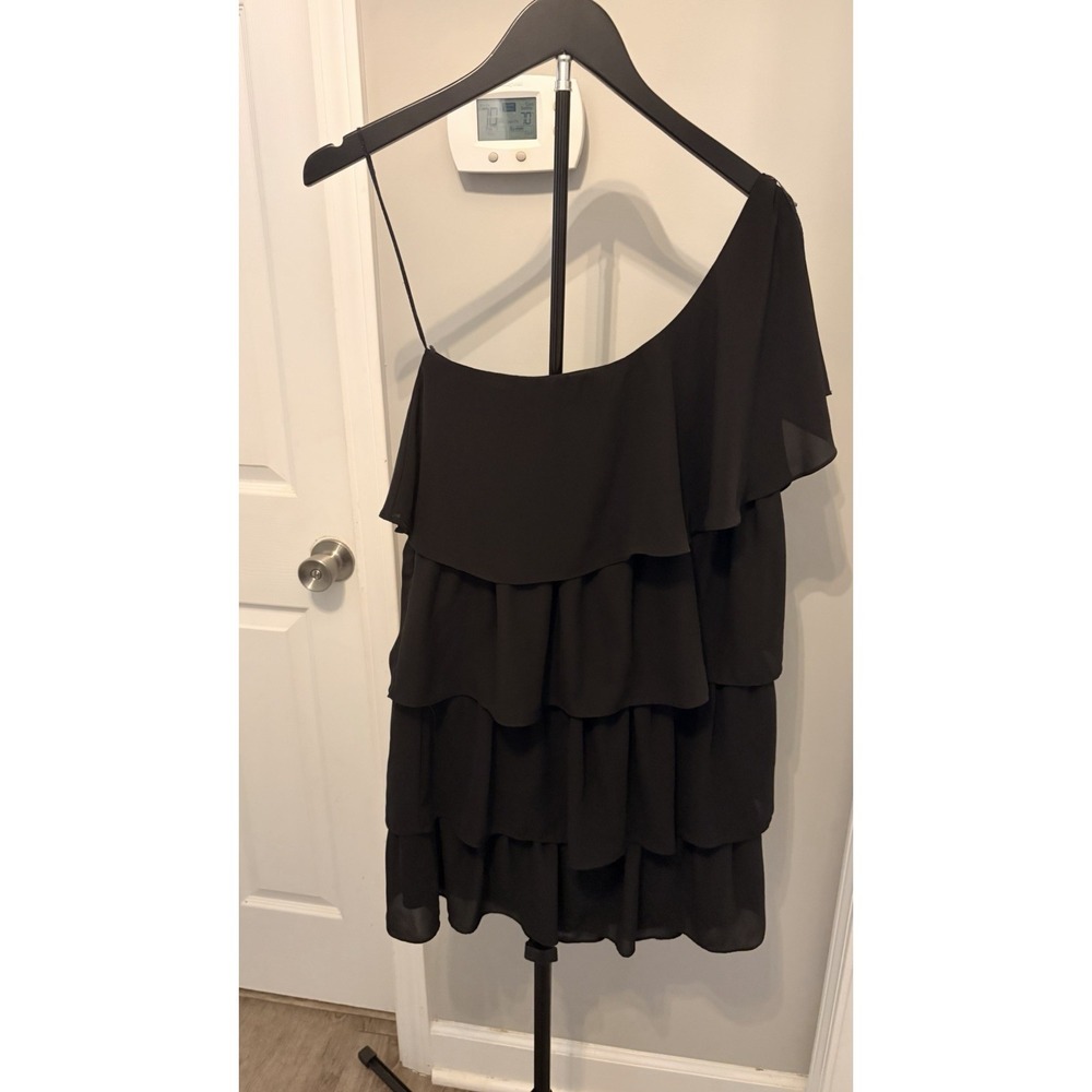 HYFVE Black One-Shoulder Tiered Ruffle Mini Dress / Top Small LBD Goth Fairy EUC